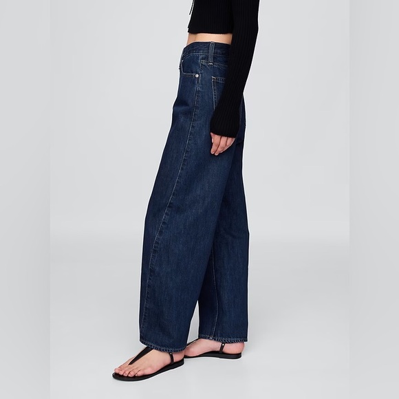 Gap High Rise Barrel Jean Dark Rinse Petite - Picture 3 of 7